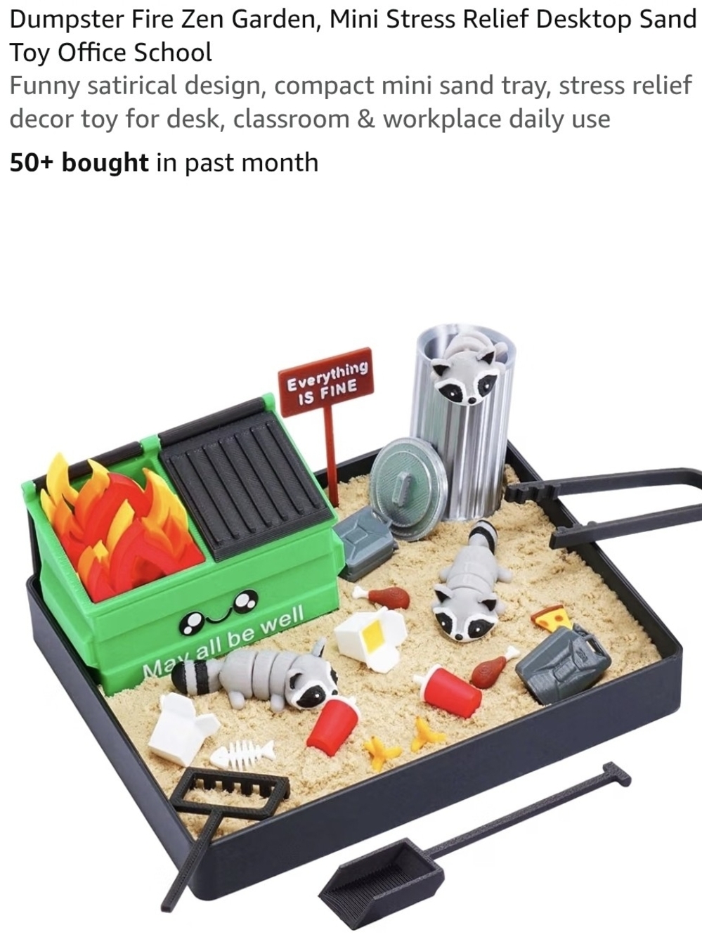 Dumpster Fire Mini Zen Garden With Racoons For Desk Top.